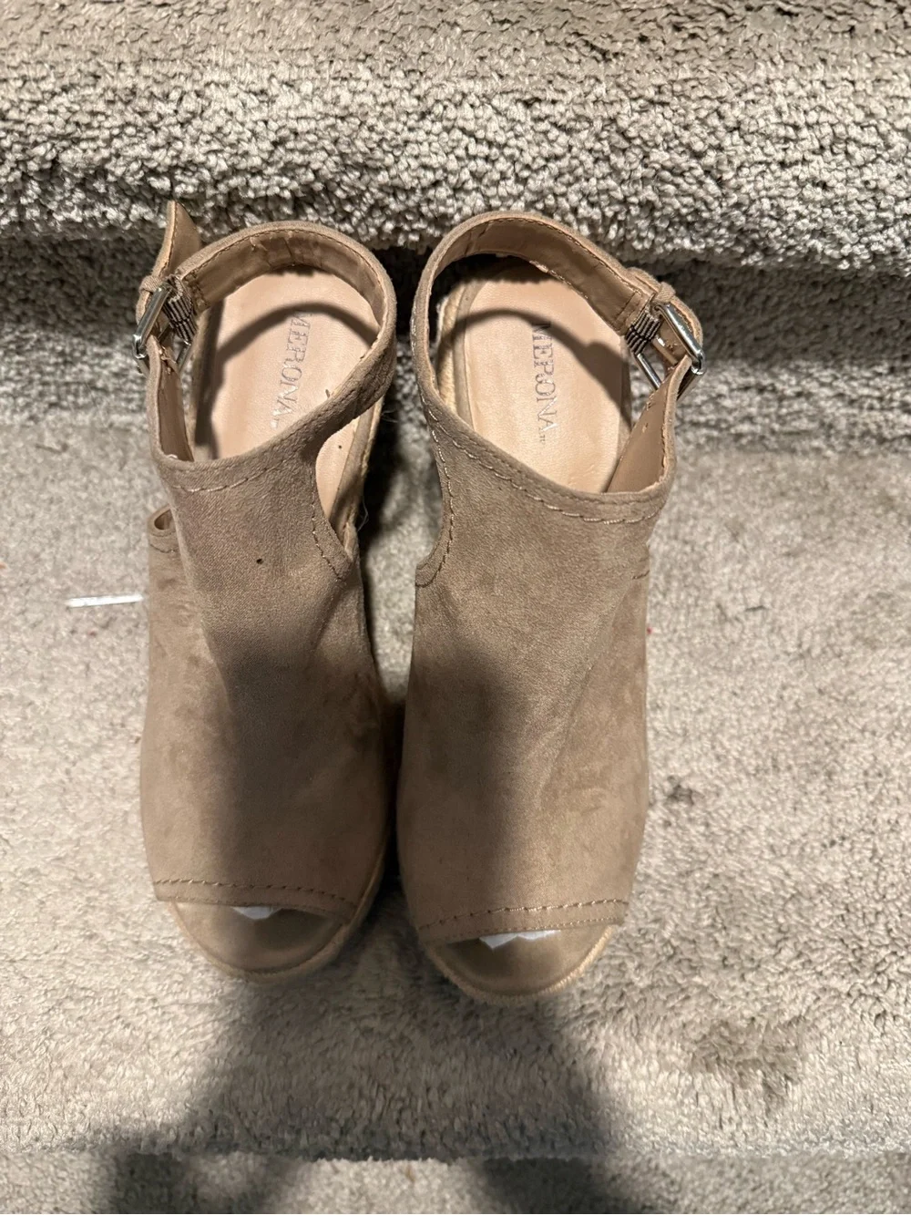 Suede Peep-Toe Ankle Strap Wedge Sandals - Taupe